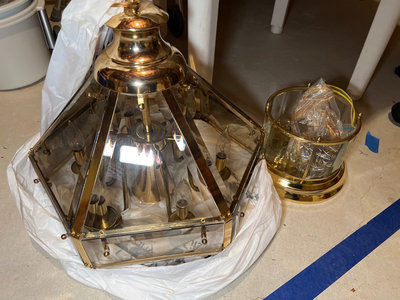 Brass and Glass Chandeliers with Wiring and Hardware - Image 1 of 8