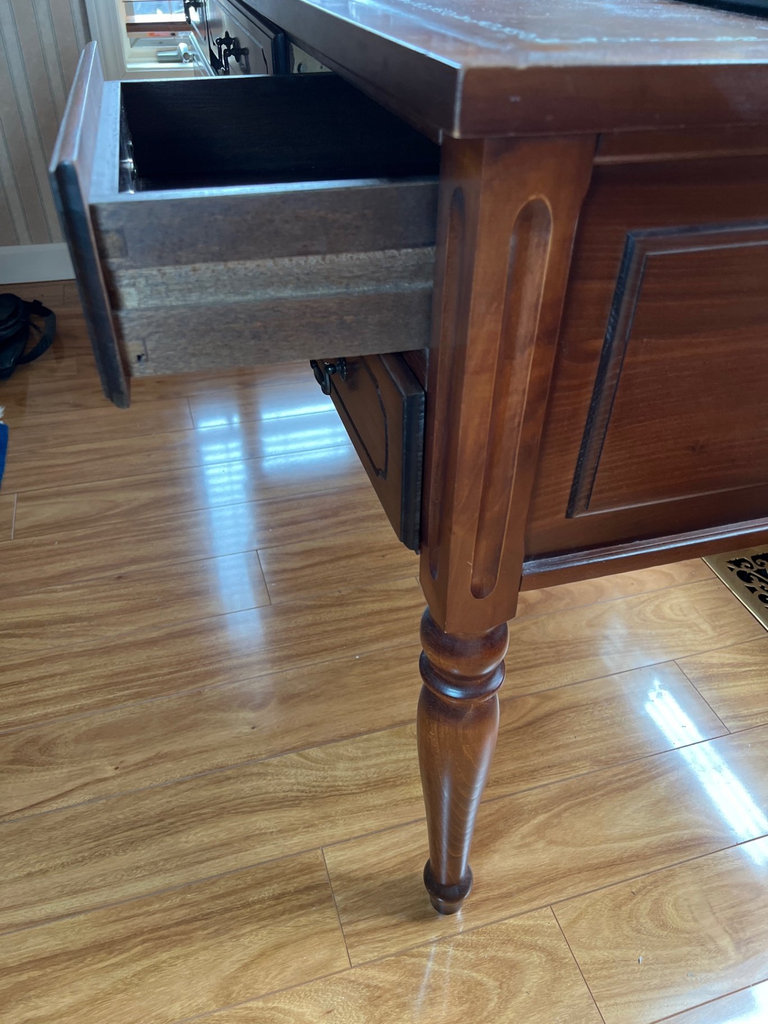 Vintage wooden desk with leather top and five drawers - image 4 of 7