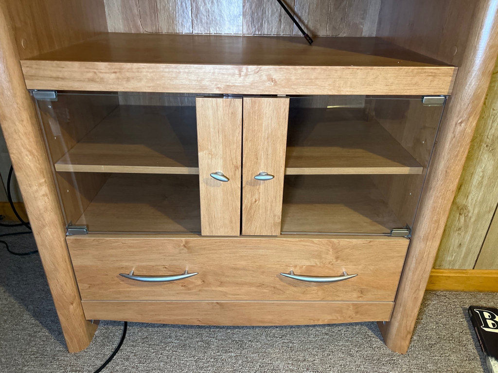 Wooden storage cabinet with glass doors and drawers - image 4 of 5