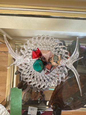 Crystal glass desk clock with bowls and state dishes - Image 1 of 13