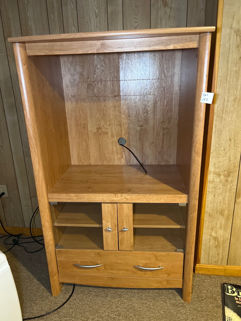 Wooden storage cabinet with glass doors and drawers - image 2 of 5