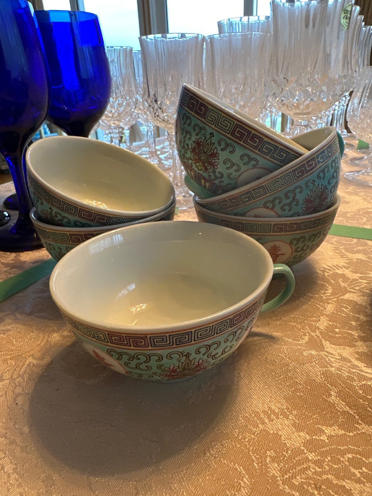 Turquoise Chinese porcelain teapot, bowls, and matching tableware set - image 12 of 14