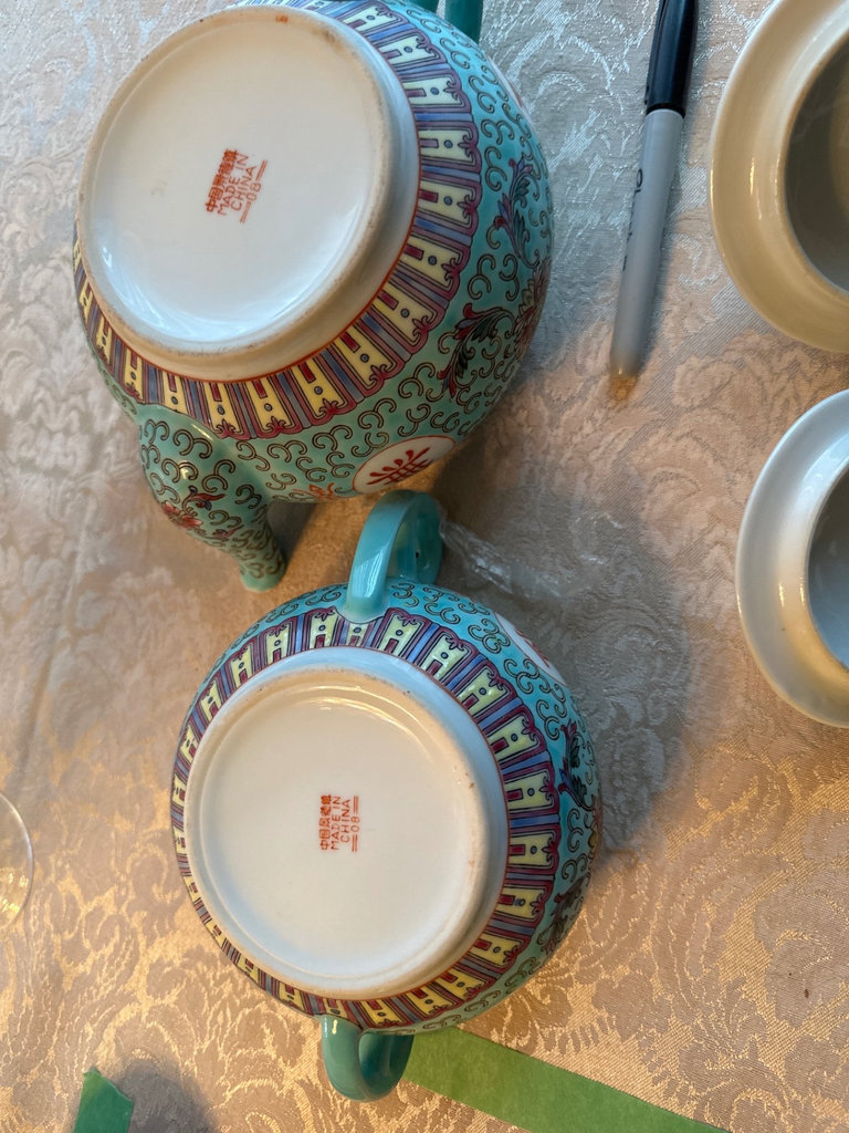 Turquoise Chinese porcelain teapot, bowls, and matching tableware set - image 8 of 14