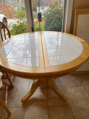 Round tile-top dining table with pedestal base - Image 1 of 6