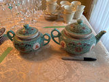 Turquoise Chinese porcelain teapot, bowls, and matching tableware set - thumbnail 7 of 14