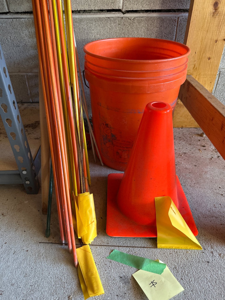 Marker poles with reflectors, traffic cone, and bucket - image 4 of 4
