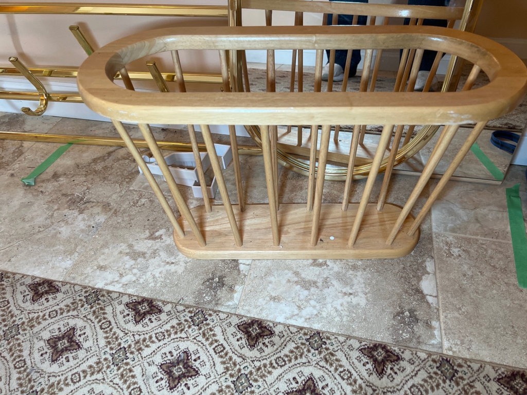 Gold-tone mirror, brass rack, and wooden magazine rack - image 5 of 5