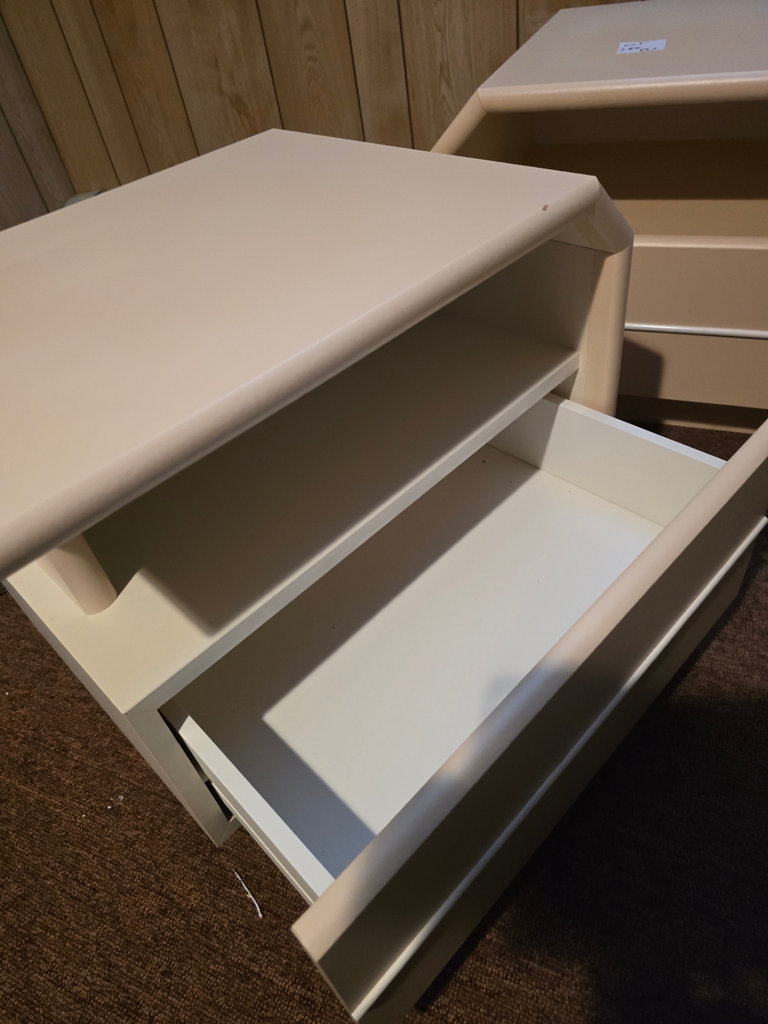 Pair of beige two-drawer nightstands - image 2 of 13
