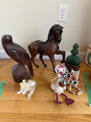 Leather Horse Figurine, Signed Carved Wood Eagle, More  - Image 1 of 12