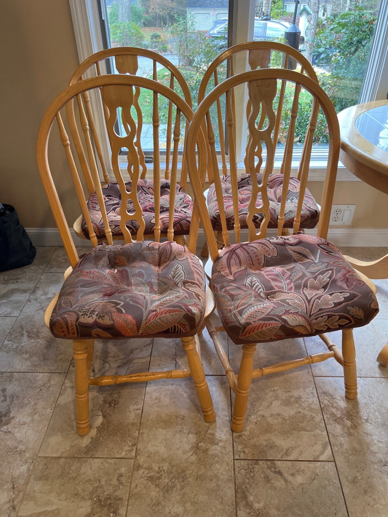 Set of four wooden dining chairs with upholstered seats covers - image 1 of 3