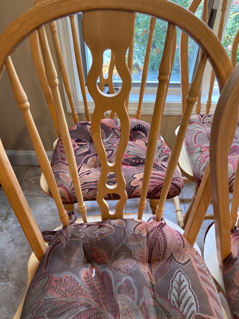 Set of four wooden dining chairs with upholstered seats covers - image 2 of 3