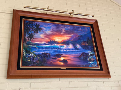 Framed Painting and display light, signed - Image 1 of 11