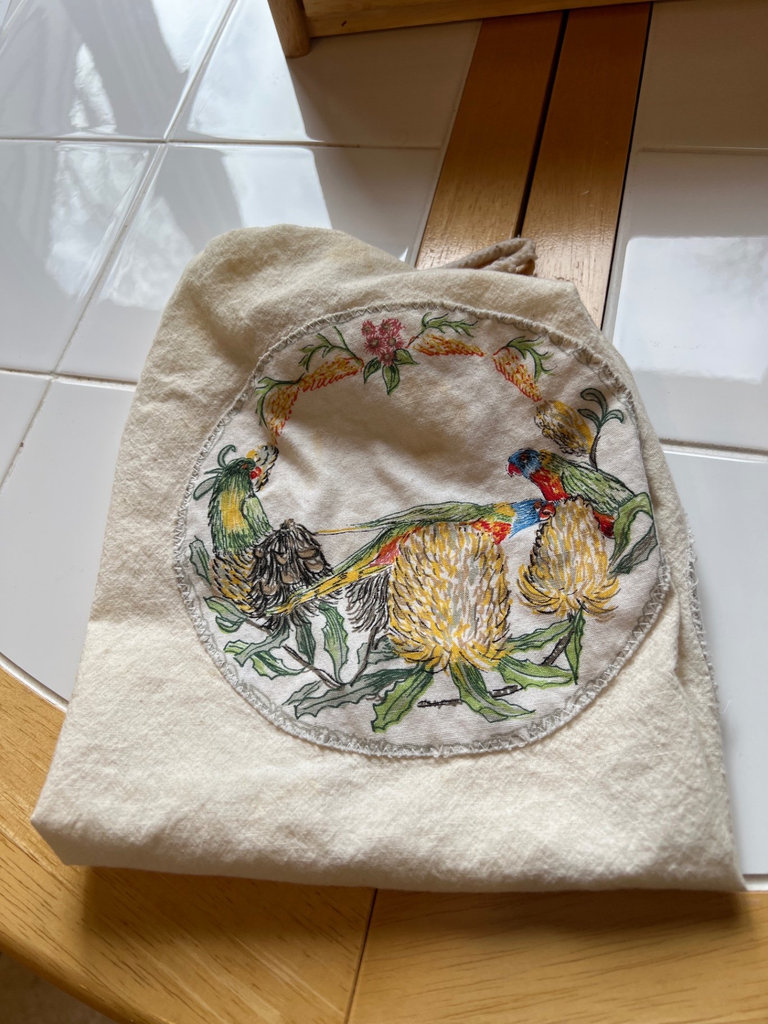 Wooden kitchen storage set with bread box, napkin holder, wire fruit basket, and embroidered towel - image 6 of 6