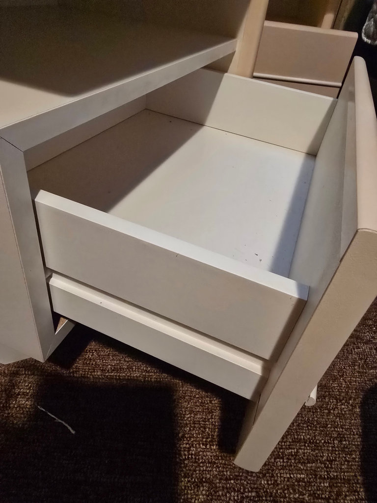Pair of beige two-drawer nightstands - image 3 of 13