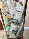 Stained painted glass panel with birds on a birch tree - thumbnail 4 of 5