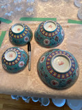 Turquoise Chinese porcelain teapot, bowls, and matching tableware set - thumbnail 4 of 14
