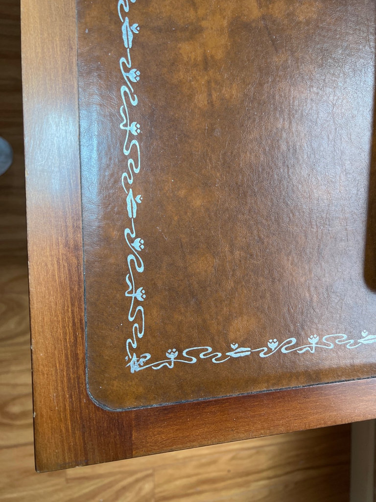 Vintage wooden desk with leather top and five drawers - image 3 of 7