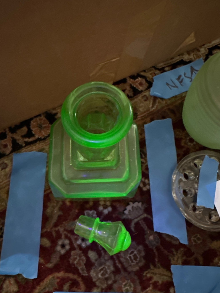 Uranium glass decanter,bowl, more  - image 5 of 8