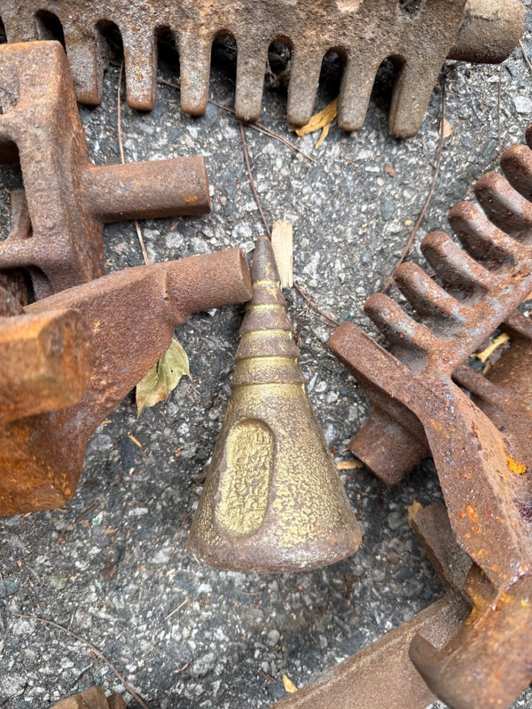 Rusty antique farm harrow teeth and iron implements - image 5 of 5