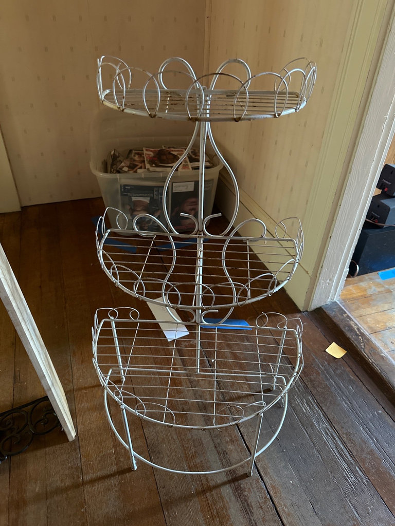 Three-tier metal plant stand and wooden plant shelf  - image 3 of 8