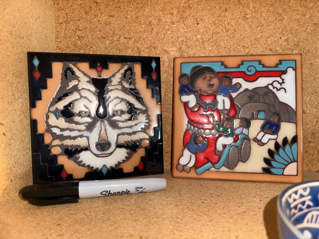 Assorted decorative tiles, ceramic bowl, mask - image 4 of 7