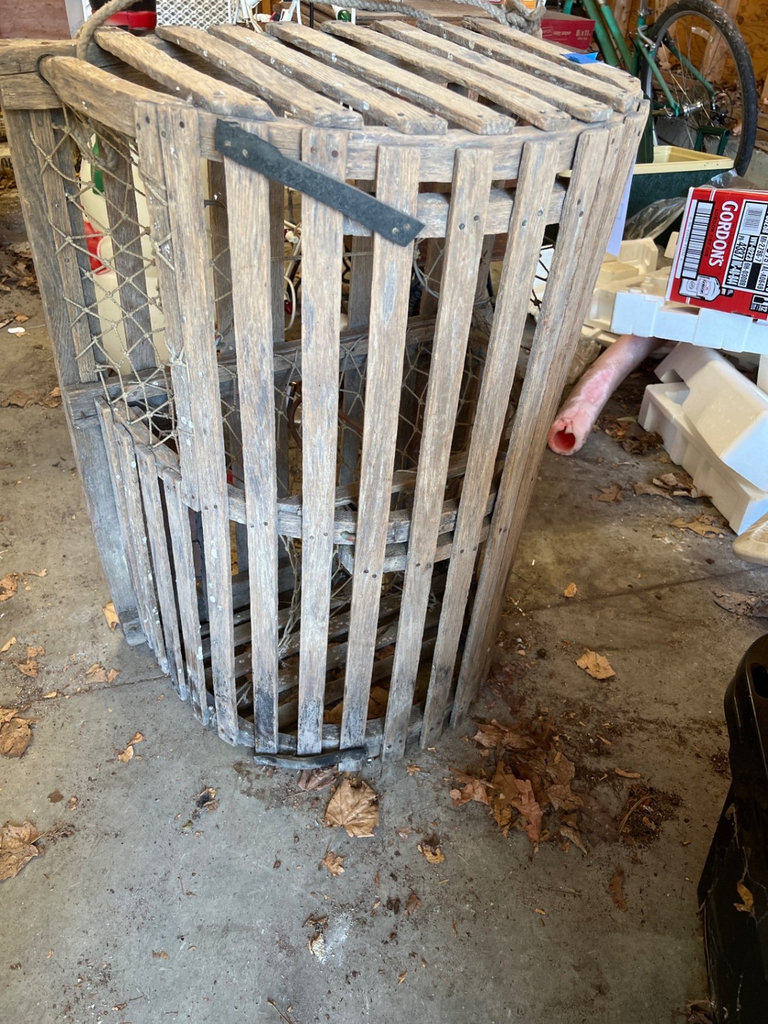 Wooden lobster cage trap with rope and wire mesh. - image 2 of 5