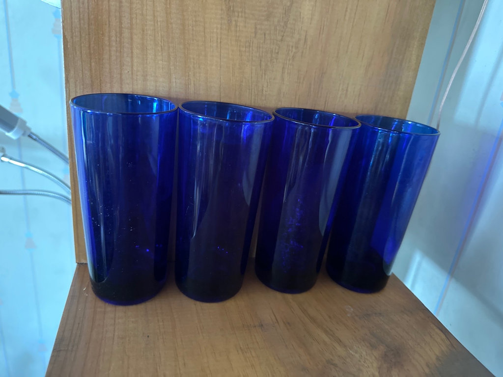 Cobalt blue glassware and amber pressed-glass plates - image 2 of 9