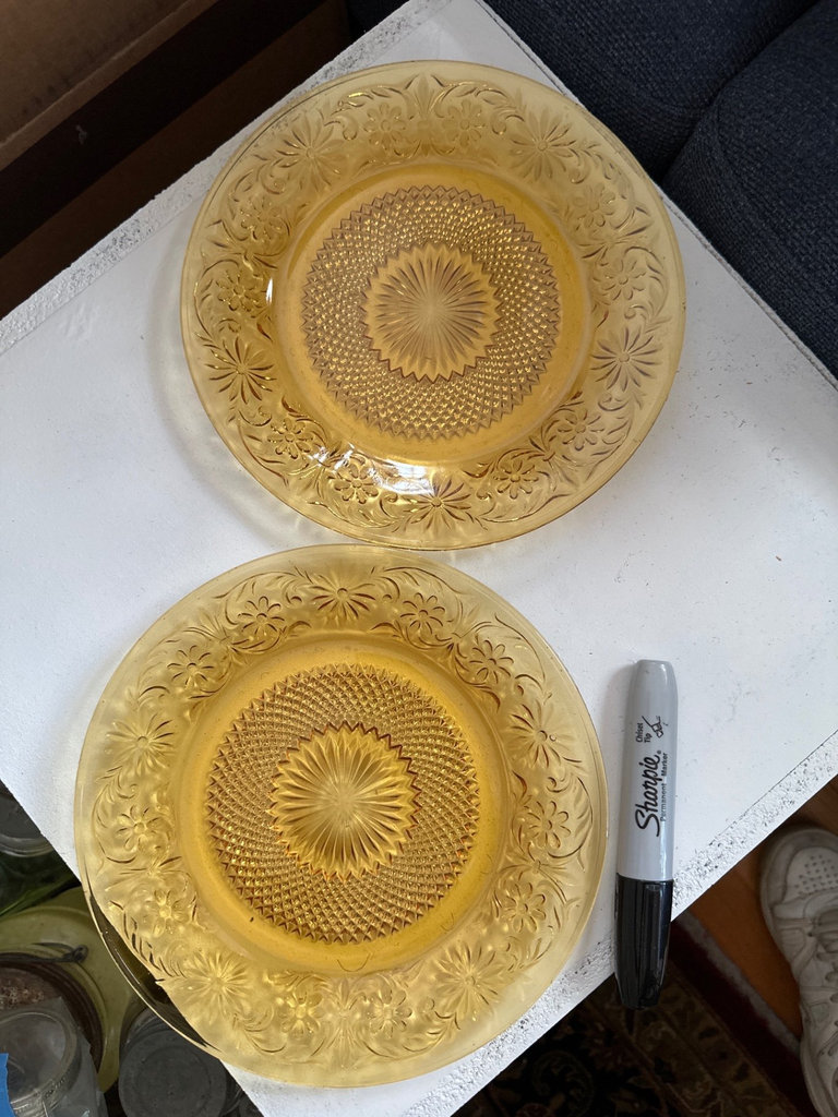 Cobalt blue glassware and amber pressed-glass plates - image 8 of 9