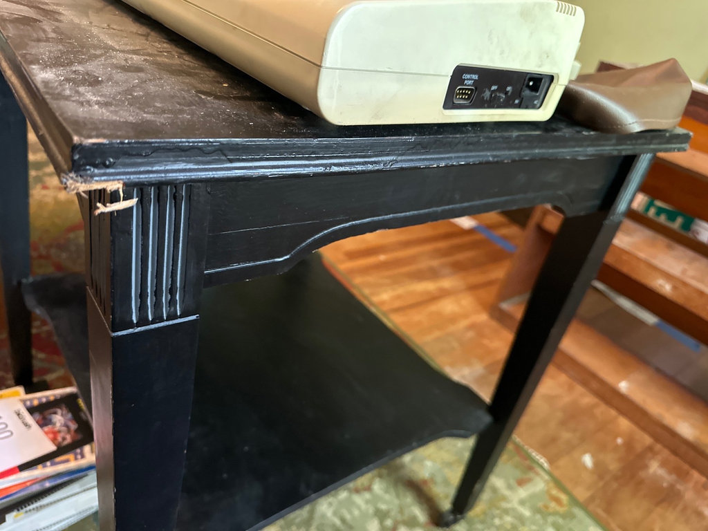 Wood Black side table on casters  - image 2 of 8