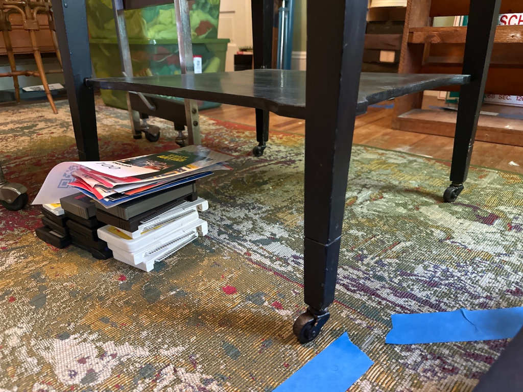 Wood Black side table on casters  - image 3 of 8