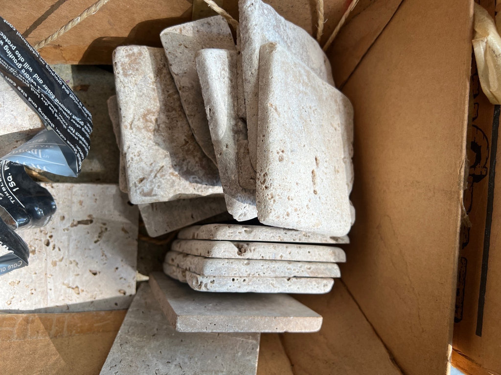 Assorted concrete tiles, stone slabs, and vinyl tile boxes - image 2 of 6