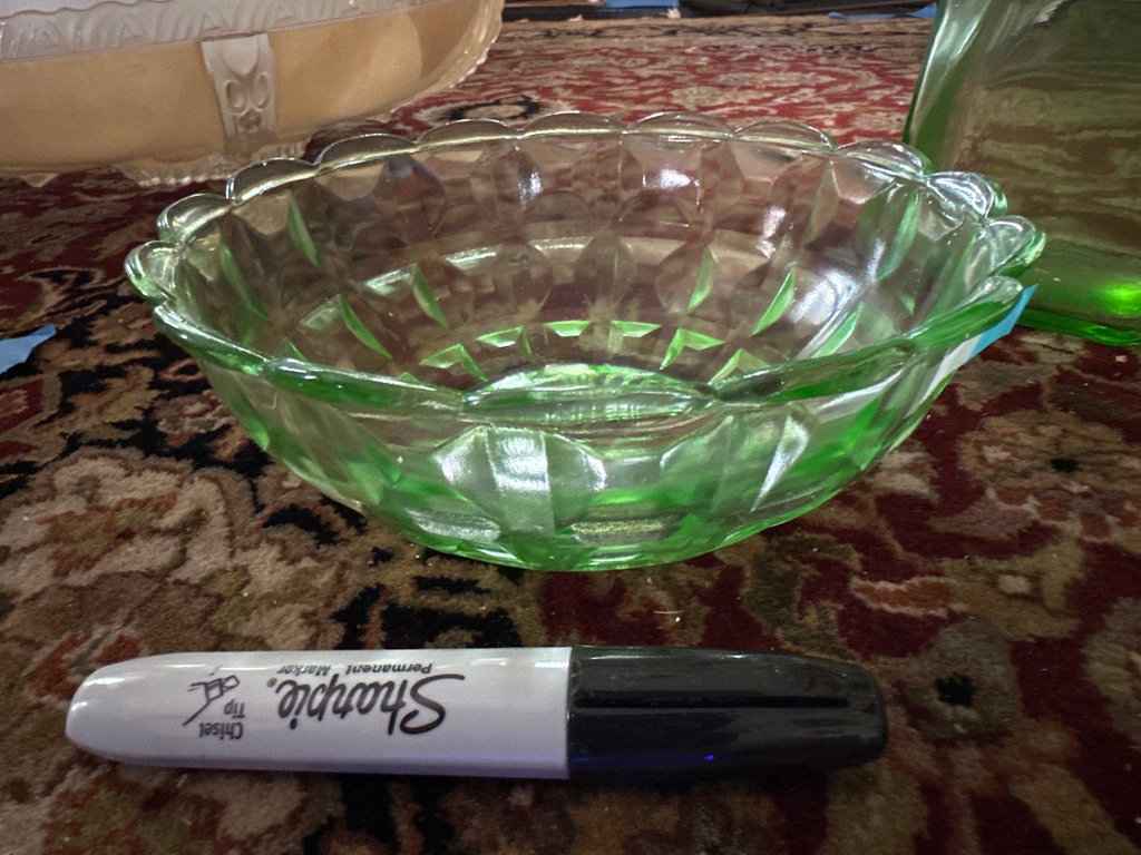 Uranium glass decanter,bowl, more  - image 3 of 8