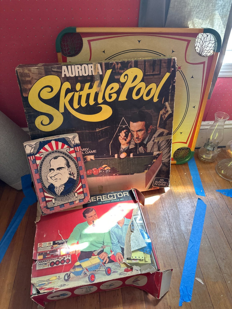 Skittle Pool tabletop game, Erector construction set, and round target game - image 1 of 11
