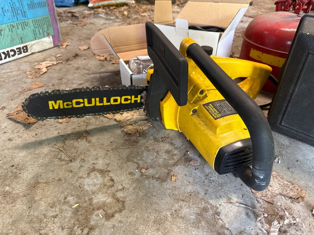 McCulloch chainsaw and Sears Craftsman belt sander with rotisserie kit and safety can - image 5 of 15