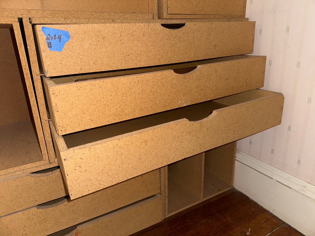 Four OSB modular storage cabinet with drawers and open cubbies - image 5 of 7