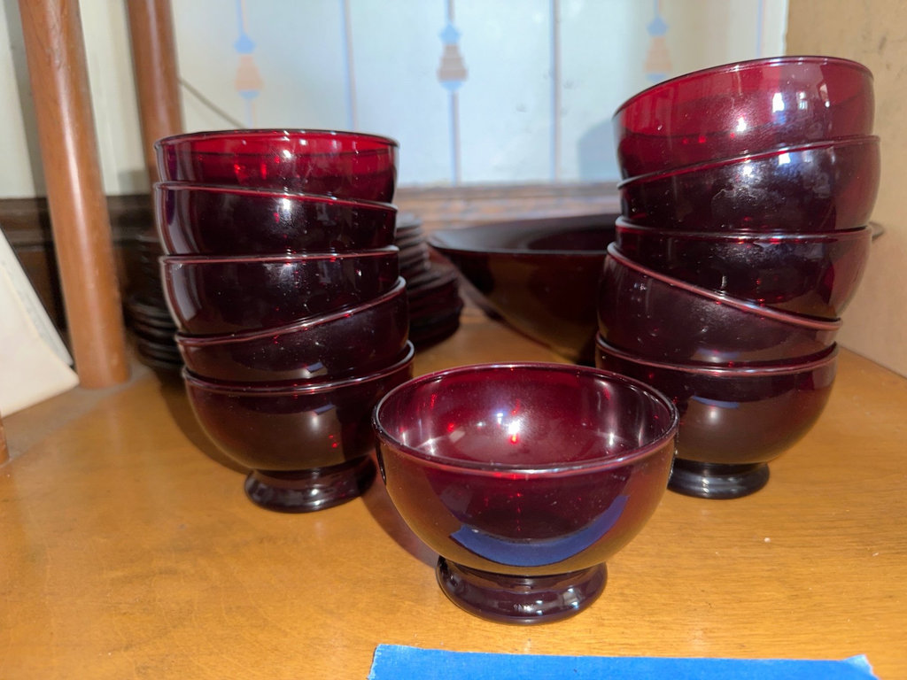 Anchor Hocking Vintage Cranberry glass dishware set (cups, bowls, plates) - image 7 of 12