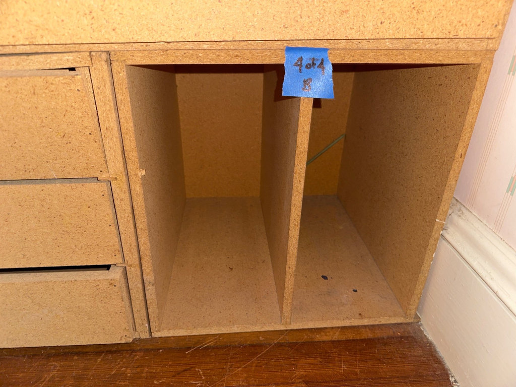 Four OSB modular storage cabinet with drawers and open cubbies - image 6 of 7