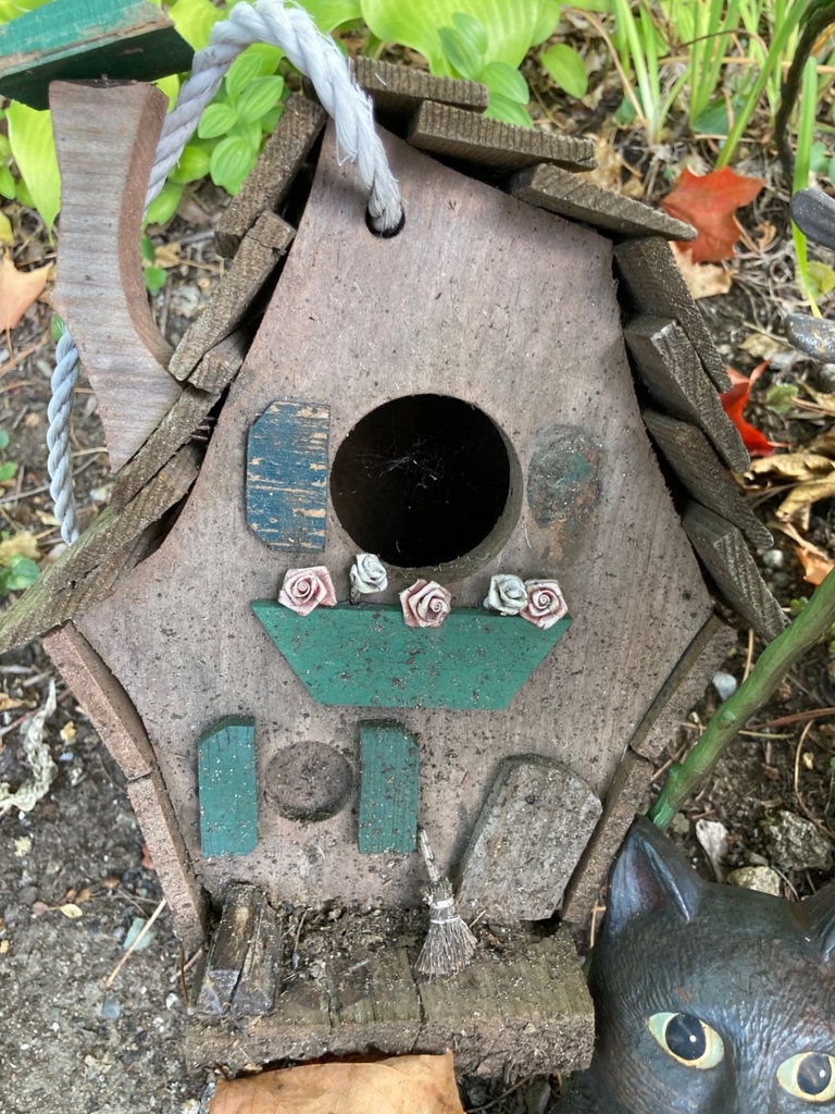 garden decor with bird bath and stained glass ornament - image 3 of 6