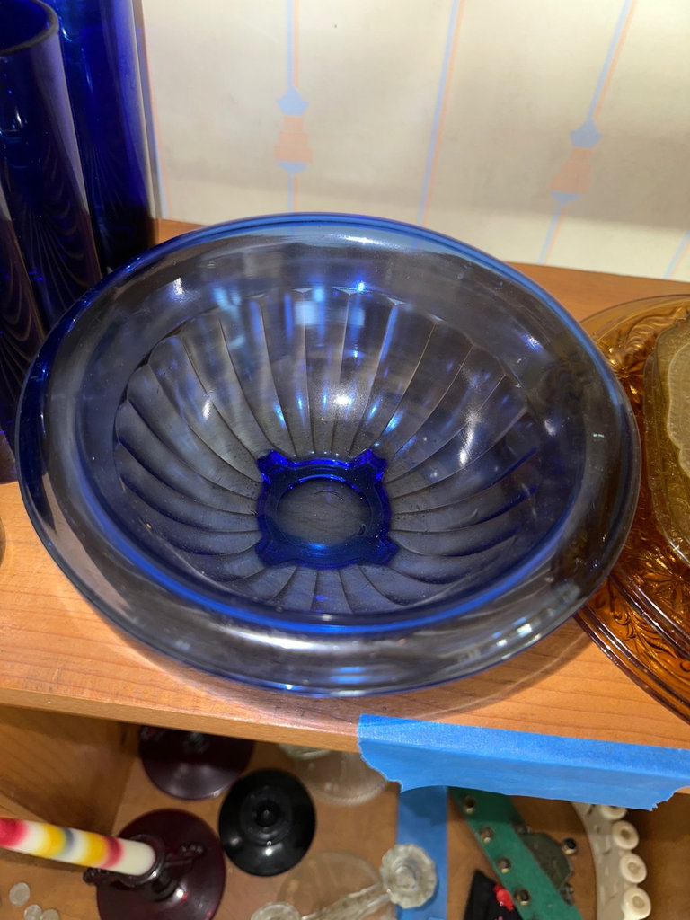 Cobalt blue glassware and amber pressed-glass plates - image 3 of 9
