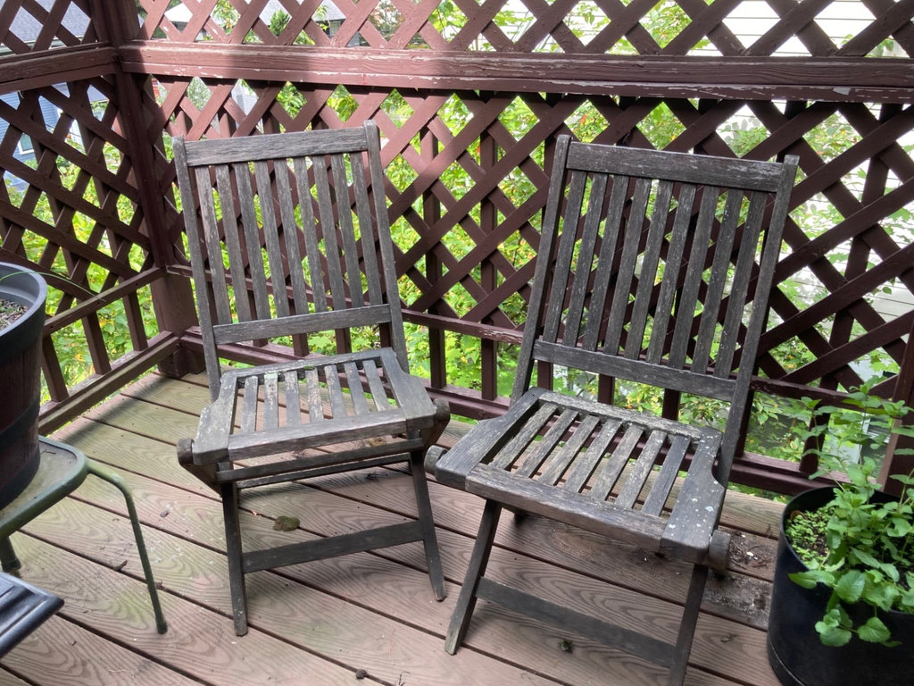 Two (2) slatted wooden outdoor chairs - image 1 of 5