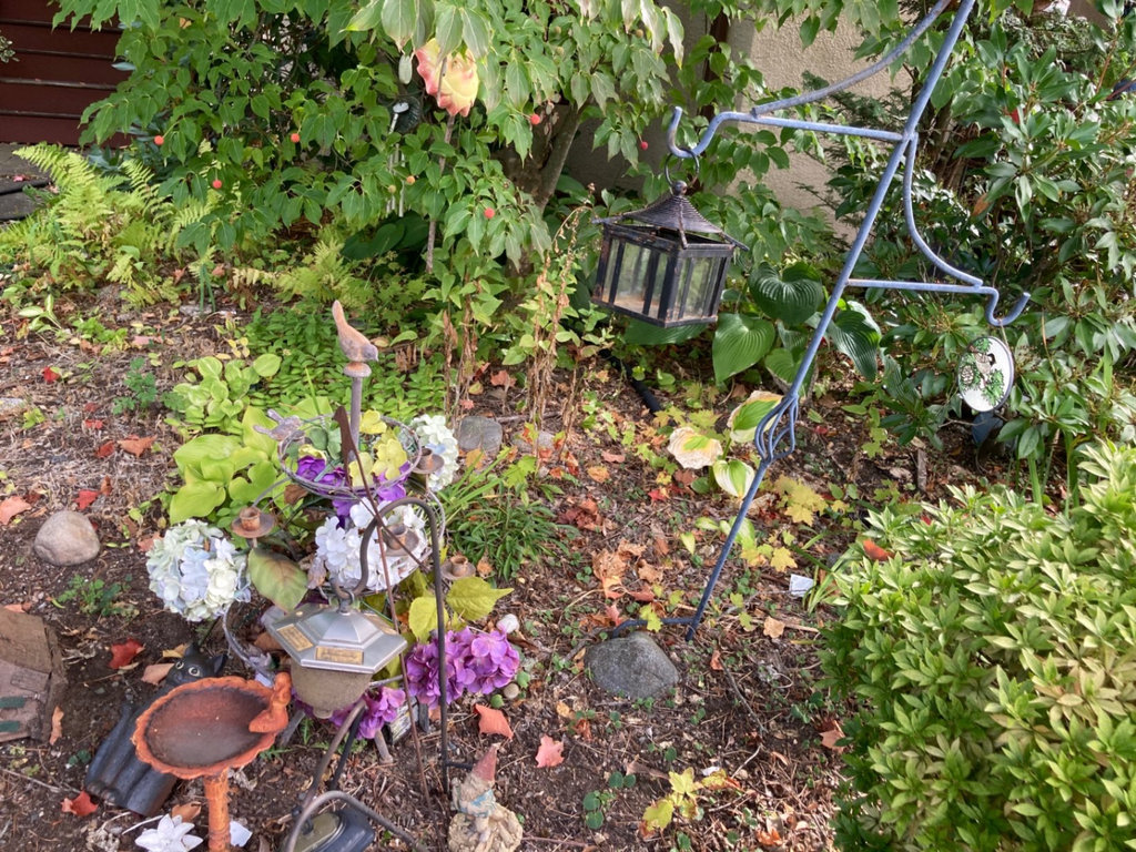 garden decor with bird bath and stained glass ornament - image 1 of 6