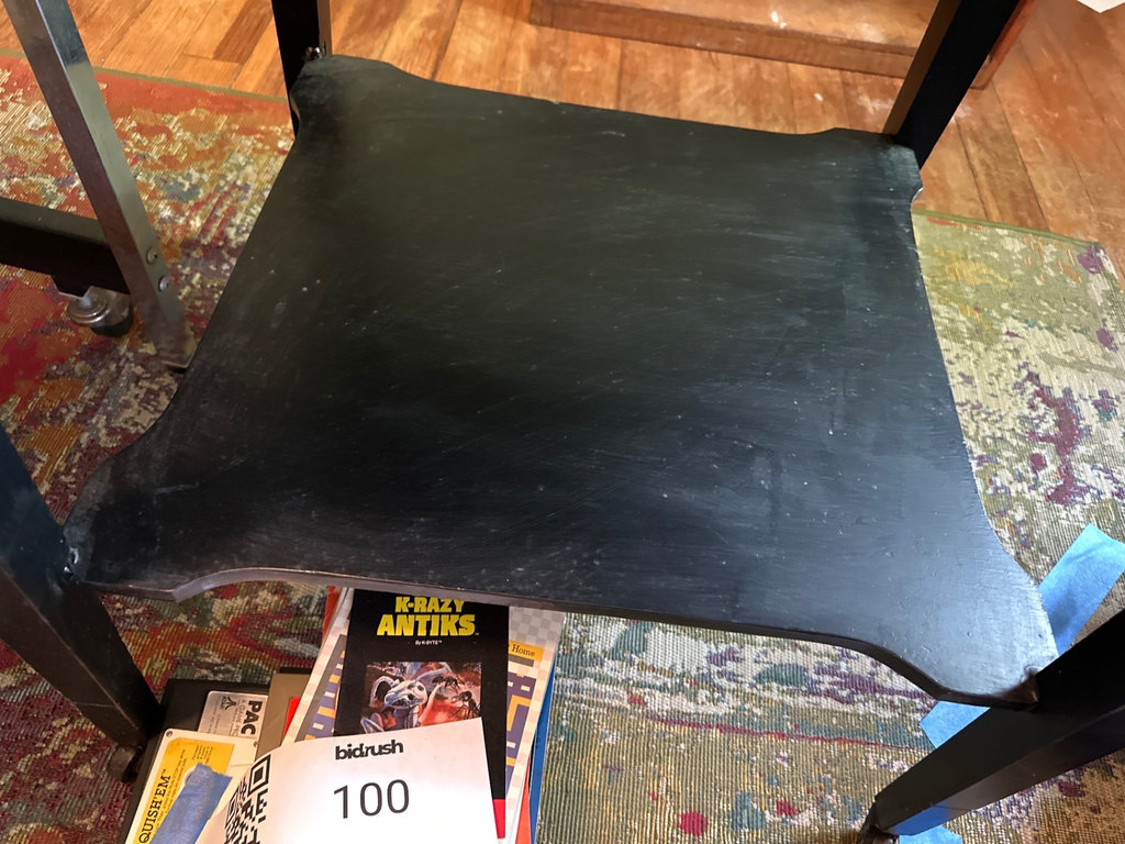 Wood Black side table on casters  - image 5 of 8