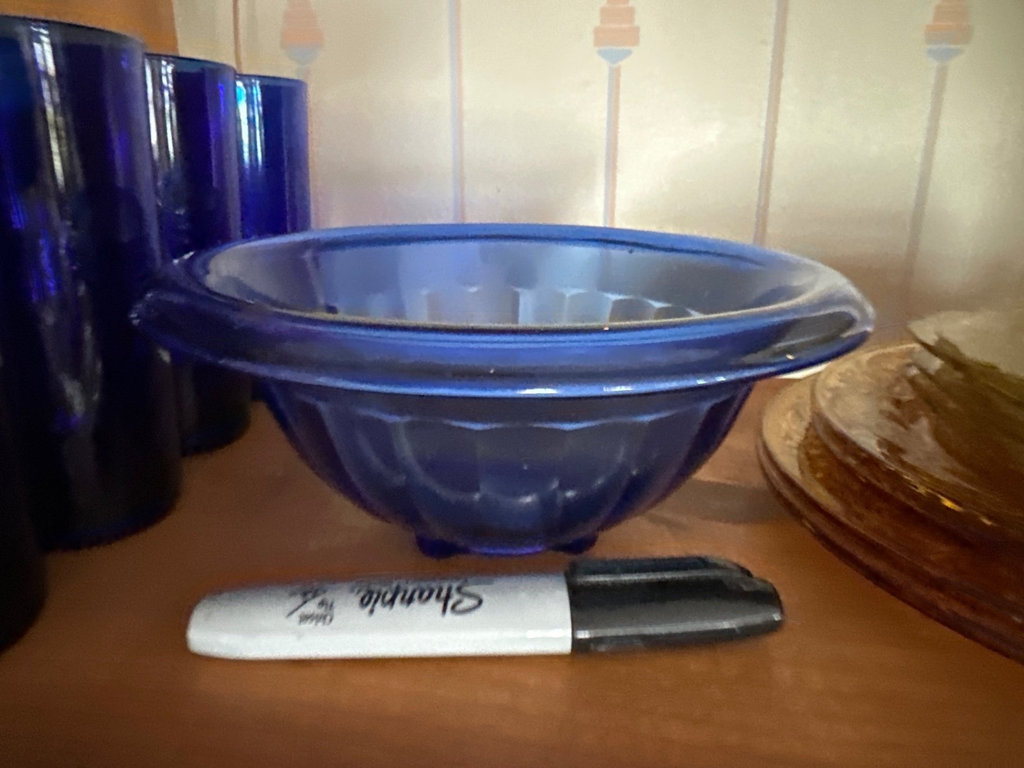 Cobalt blue glassware and amber pressed-glass plates - image 4 of 9