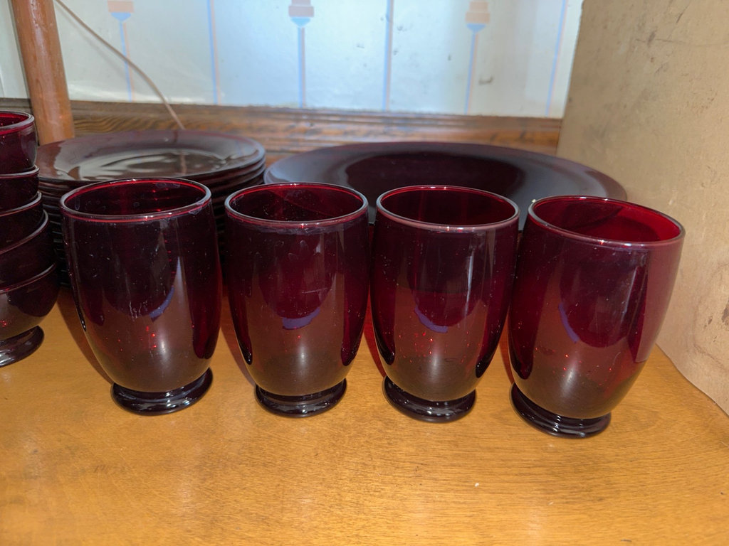 Anchor Hocking Vintage Cranberry glass dishware set (cups, bowls, plates) - image 8 of 12
