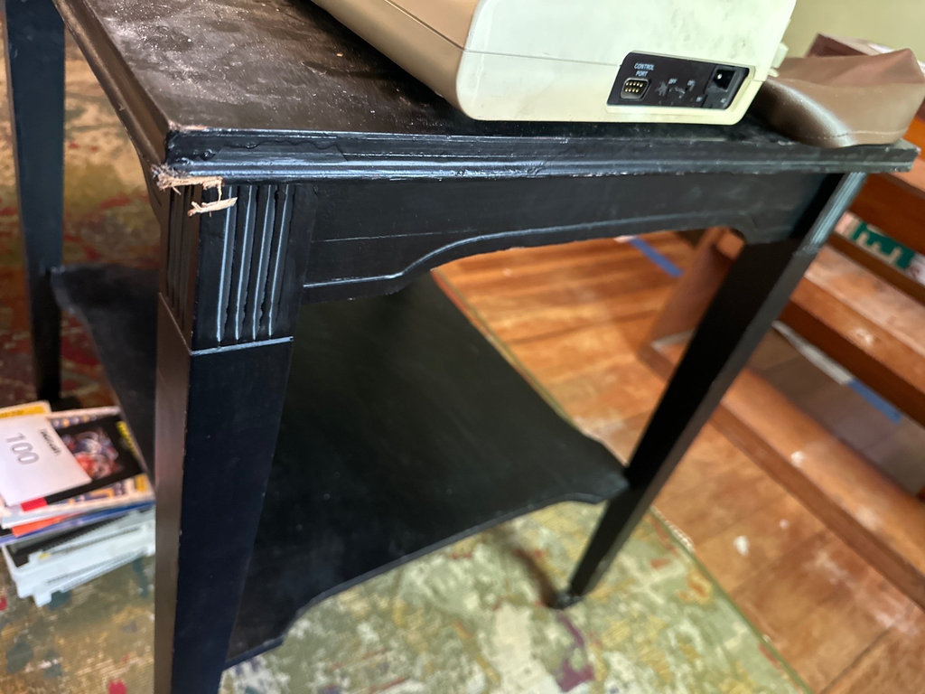 Wood Black side table on casters  - image 7 of 8