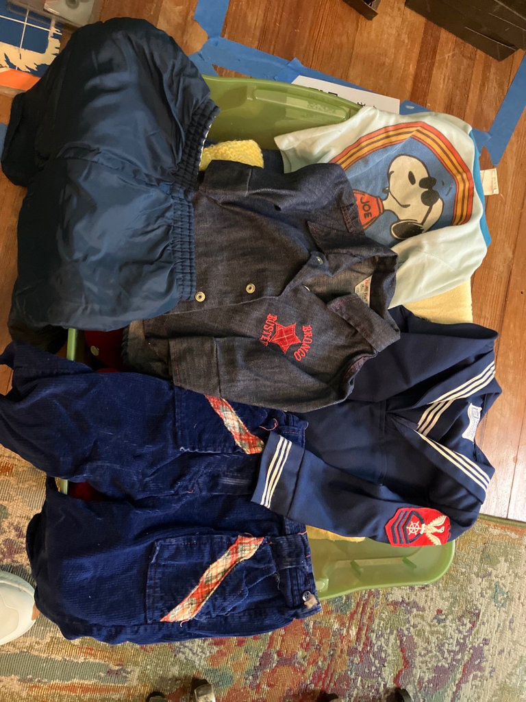 Assorted vintage children’s clothing in storage bins - image 2 of 5