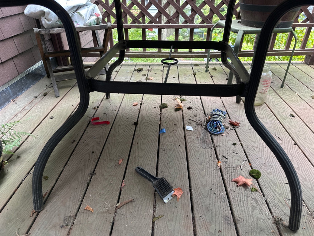 Outdoor black metal dining table with four-panel top - image 3 of 4