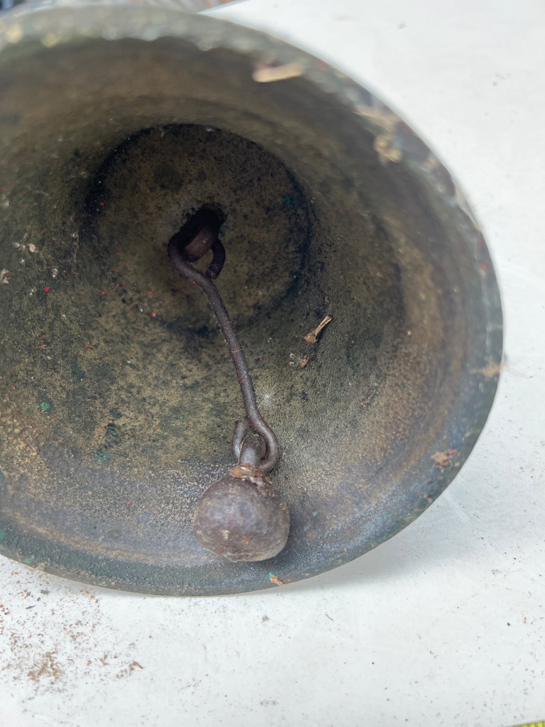 Antique metal bell with rusted clapper - image 3 of 4