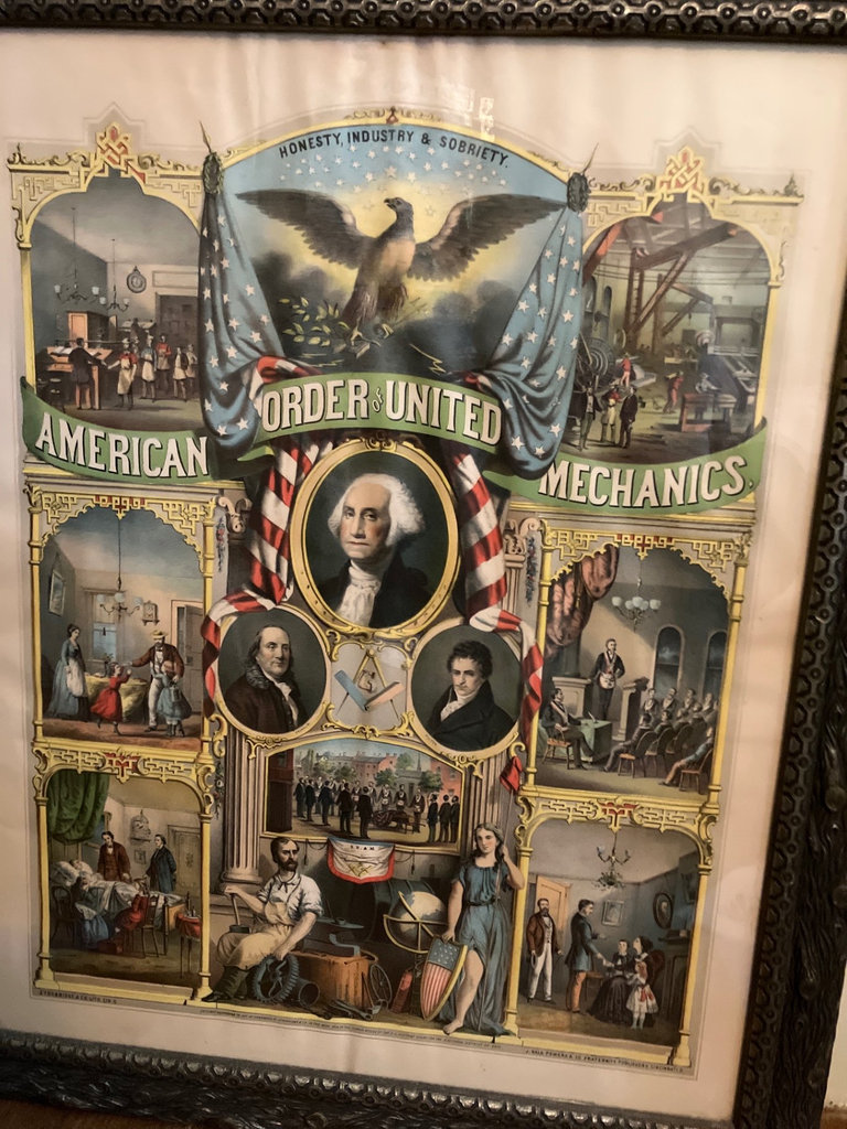 Set of framed art prints including Order United American Mechanics and city street scene - image 8 of 9