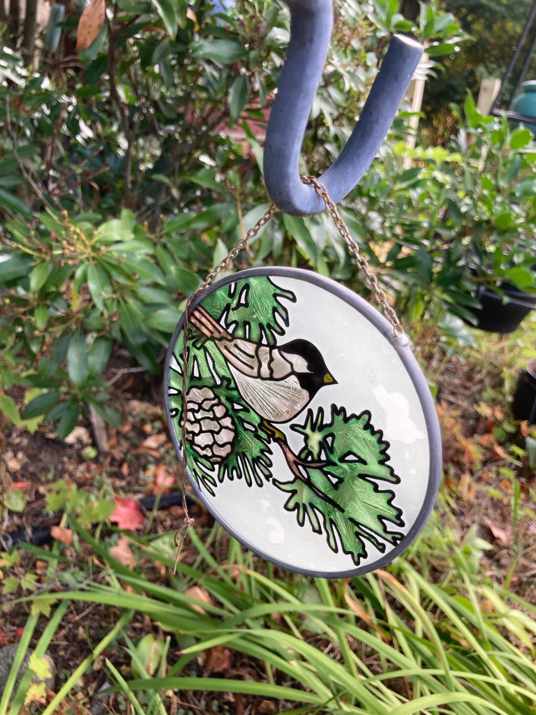 garden decor with bird bath and stained glass ornament - image 6 of 6